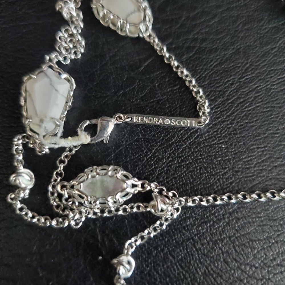 Kendra Scott Silver Plate Station Necklace White Howlite Mother of Pearl Long - Picture 7 of 7